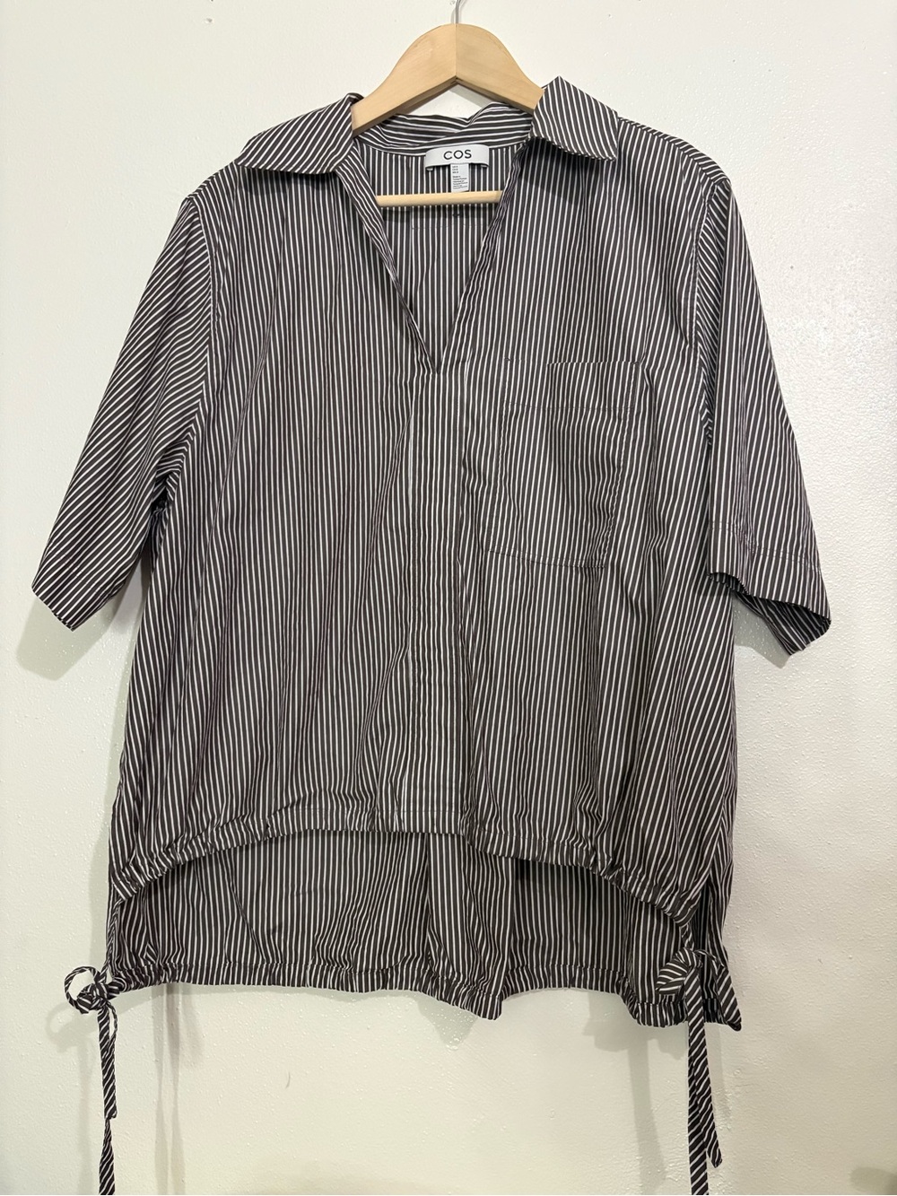 COS Open Collar Drawstring Cotton Blouse 8 NWOT